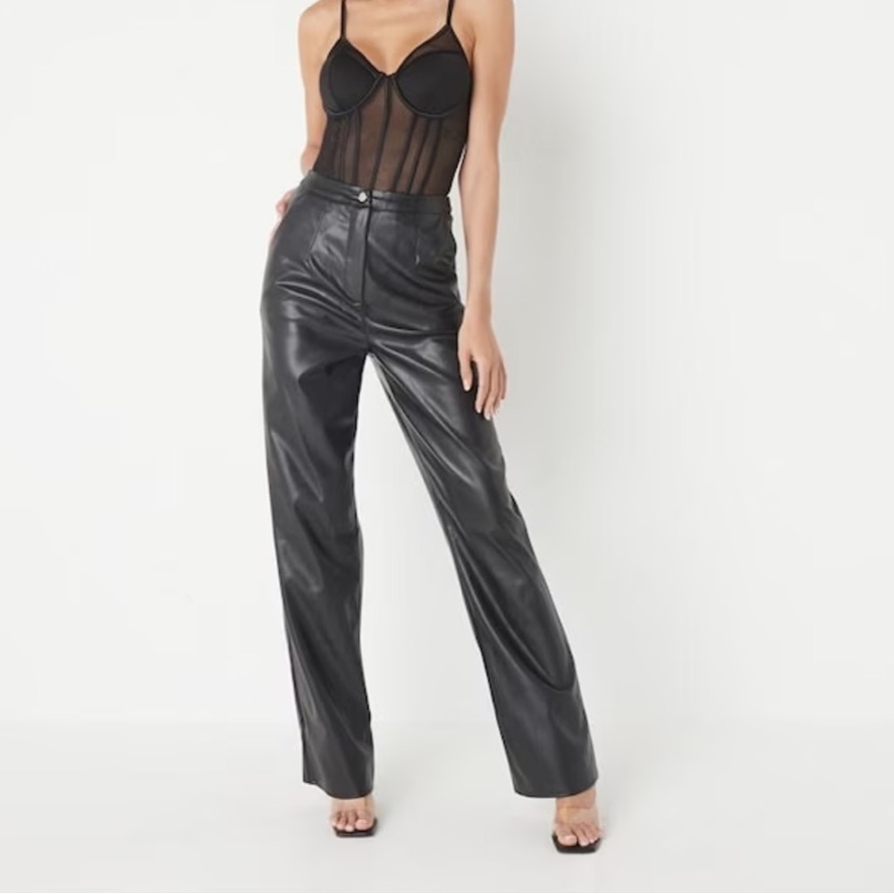 Missguided Faux Leather Wide Leg Trousers in black